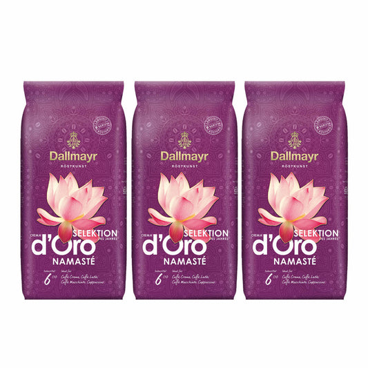 Dallmayr Crema dOro Selektion des Jahres 2023 Namasté Kaffee, 3er Set, Bohnenkaffee, Röstkaffee, Ganze Bohnen, Kaffebohnen, 3 x 1000 g