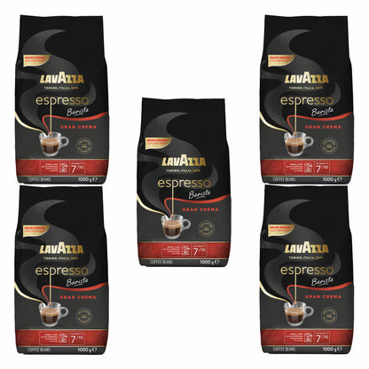 Lavazza Coffee Espresso Barista Gran Crema, whole beans, bean coffee, set, 5 x 1000 g