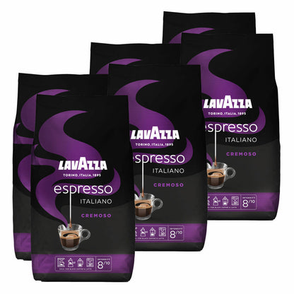 Lavazza Kaffee Espresso Italiano Cremoso, ganze Bohnen, Bohnenkaffee, Set, 6 x 1000 g