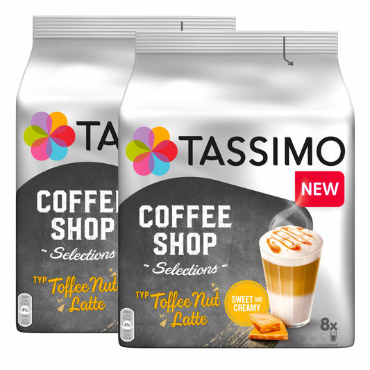 Tassimo Toffee Nut Latte Set of 2, Coffee Shop Selections, Caramel Flavor, 32 T-Discs / 16 Servings