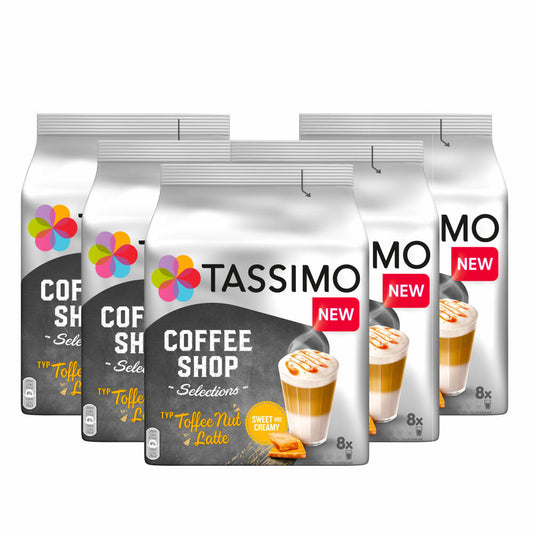 Tassimo Toffee Nut Latte Set of 5, Coffee Shop Selections, Caramel Flavor, 80 T-Discs / 40 Servings