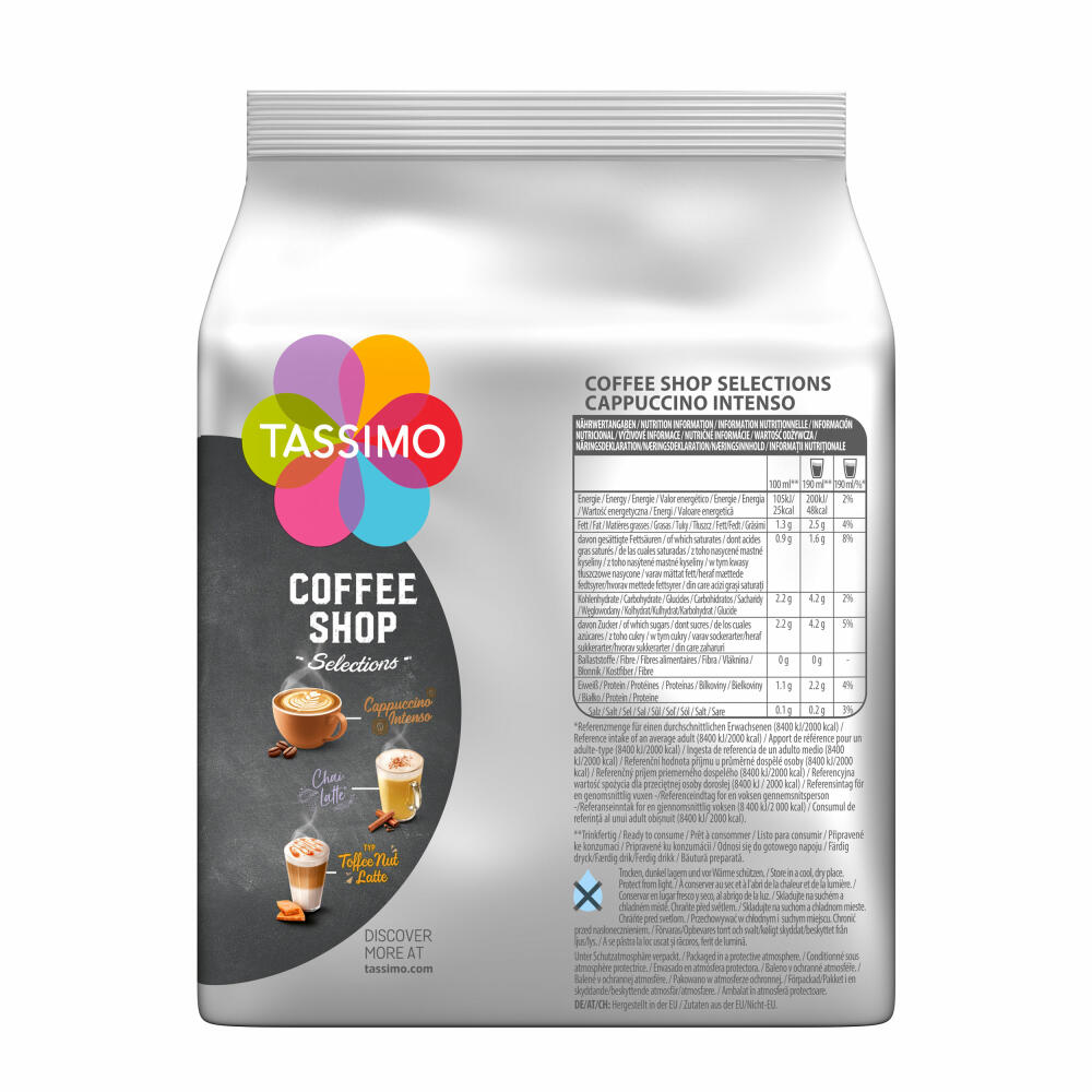 Tassimo Cappuccino Intenso, Coffee Shop Selections, Kaffeegetränk, 16 T-Discs / 8 Portionen