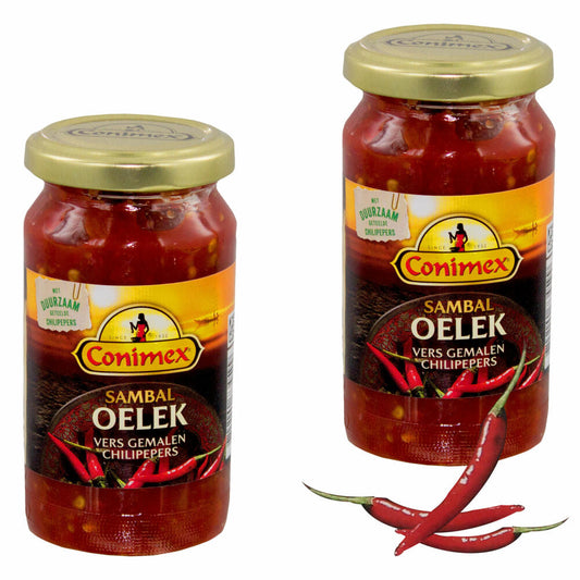 Conimex Sambal Oelek, set of 2, Indonesian seasoning sauce made from ground chili peppers, 200g