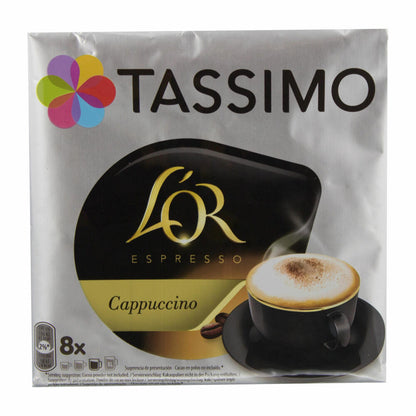 Tassimo LOr Cappuccino gift set with glass, 5 pcs., coffee, coffee capsule, T-Disc Espresso, milk coffee,