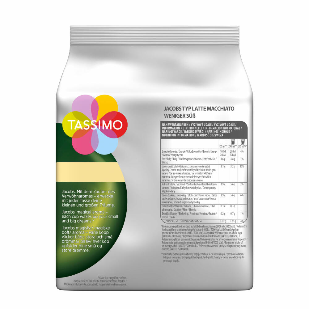 Tassimo Jacobs Type Latte Macchiato Less Sweet Set of 3, Coffee Capsule, Milk Coffee, 48 T-Discs / 24 Servings