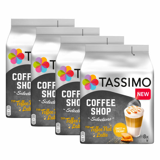 Tassimo Toffee Nut Latte Set of 4, Coffee Shop Selections, Caramel Flavor, 64 T-Discs / 32 Servings