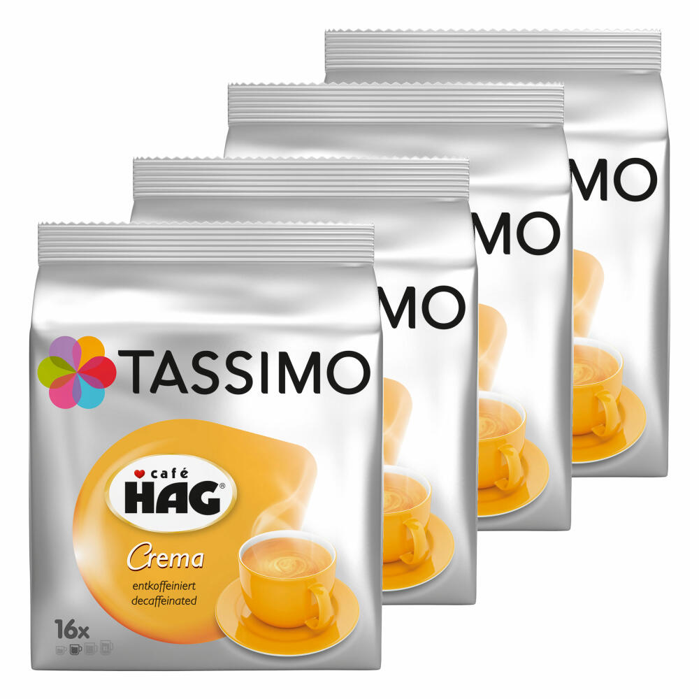 Tassimo Café HAG Crema Decaffeinated, Coffee Capsule, Decaffeinated Coffee, Roasted Coffee, 64 T-Discs