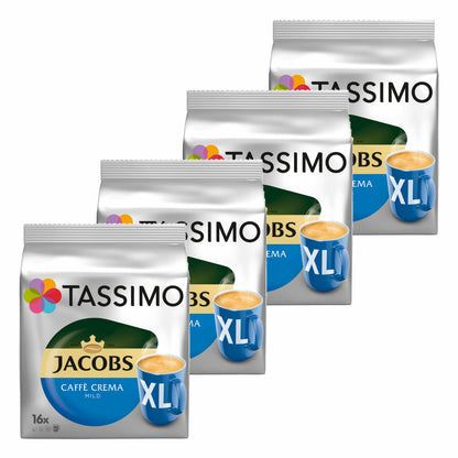 Tassimo Jacobs Caffè Crema mild XL, coffee capsule, coffee capsule, ground roasted coffee, 4x16 (64) T-Discs