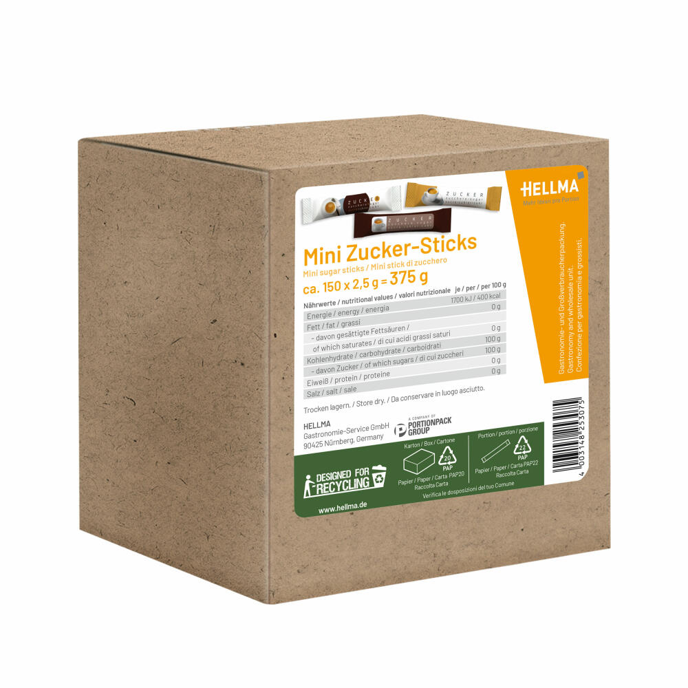 Hellma Mini Zucker-Sticks, Zuckersachets für Gastro, Hotel, 150 x 2.5 g, 60125300