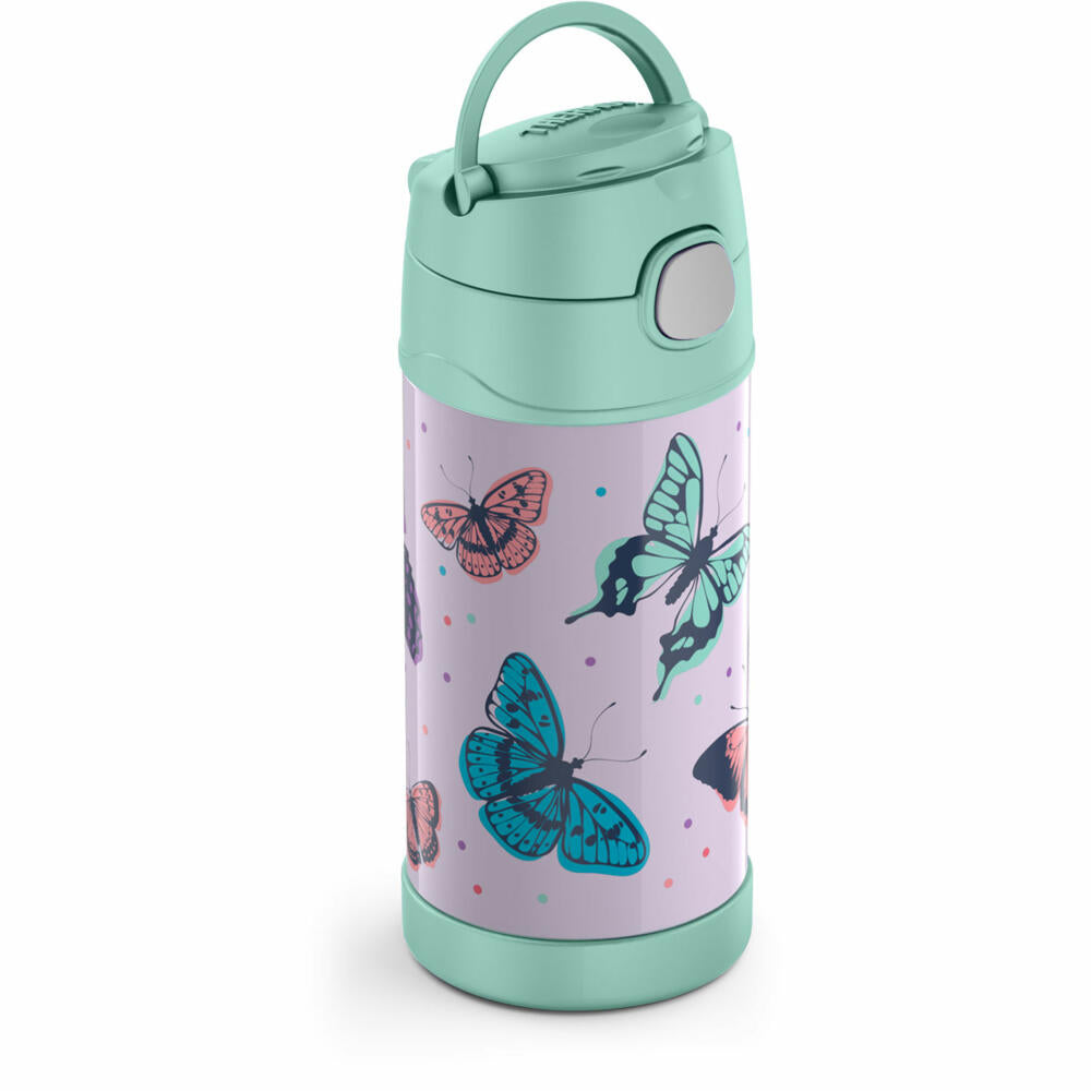 THERMOS kids Isolier-Trinkflasche FUNTAINER STRAW BOTTLE, Thermosflasche, Flasche, Edelstahl, Butterflies, 350 ml, 4113401035