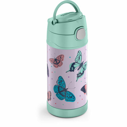 THERMOS kids Isolier-Trinkflasche FUNTAINER STRAW BOTTLE, Thermosflasche, Flasche, Edelstahl, Butterflies, 350 ml, 4113401035