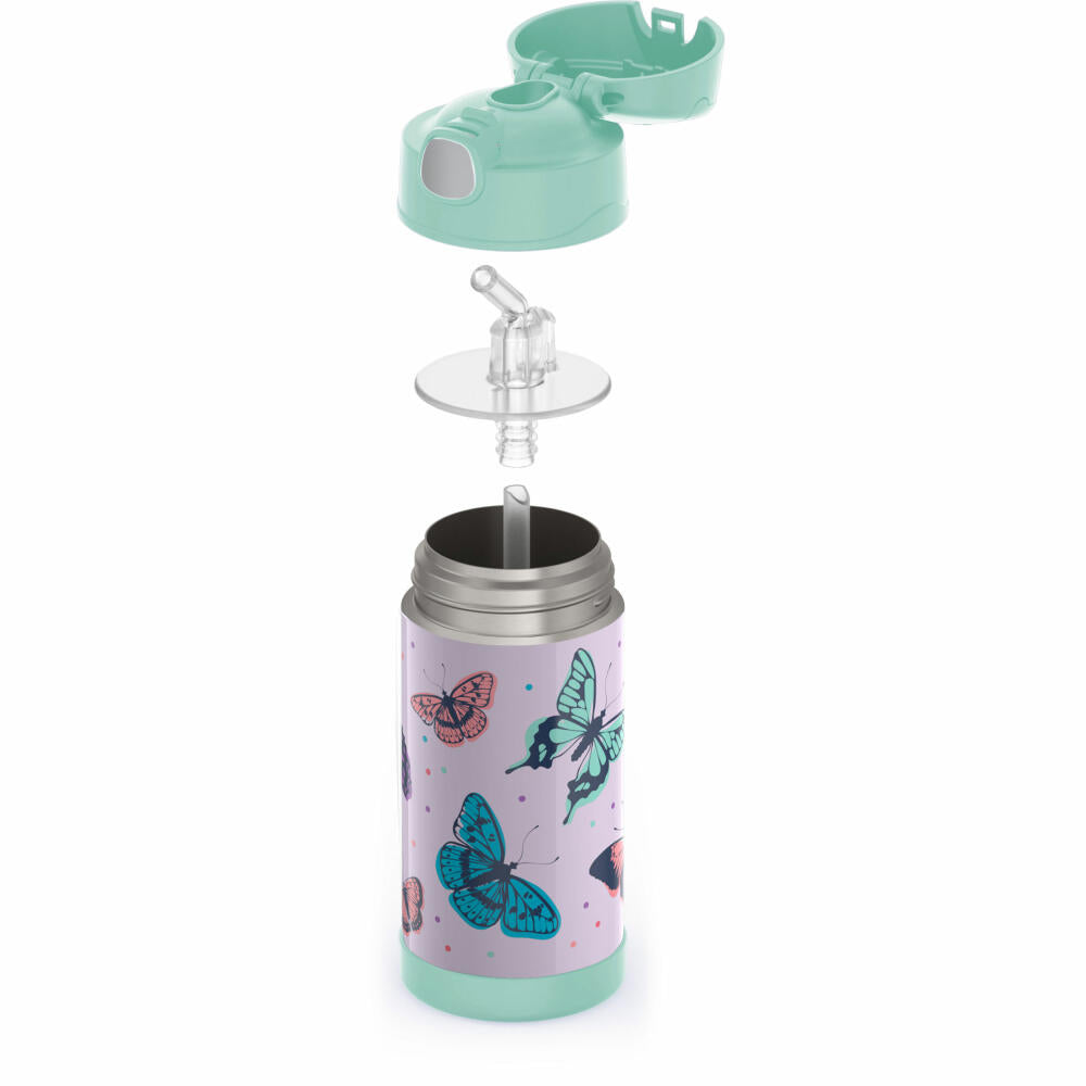 THERMOS kids Isolier-Trinkflasche FUNTAINER STRAW BOTTLE, Thermosflasche, Flasche, Edelstahl, Butterflies, 350 ml, 4113401035