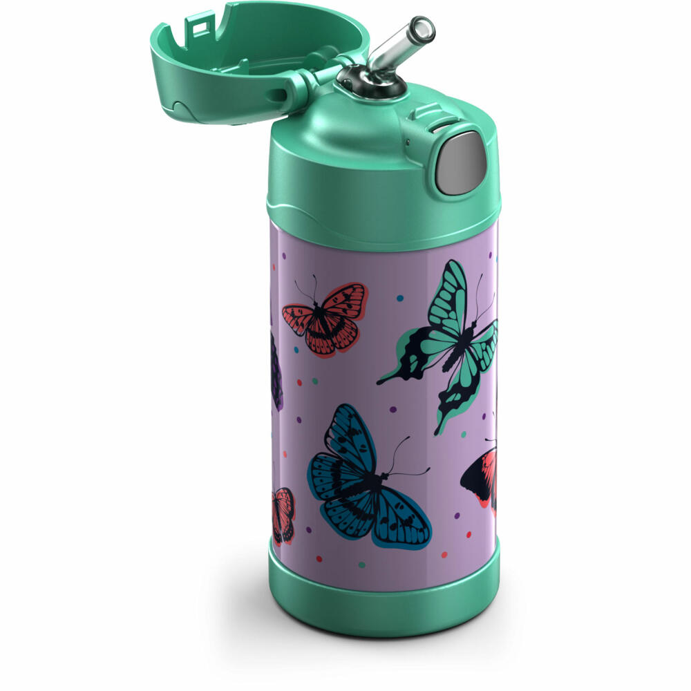 THERMOS kids Isolier-Trinkflasche FUNTAINER STRAW BOTTLE, Thermosflasche, Flasche, Edelstahl, Butterflies, 350 ml, 4113401035