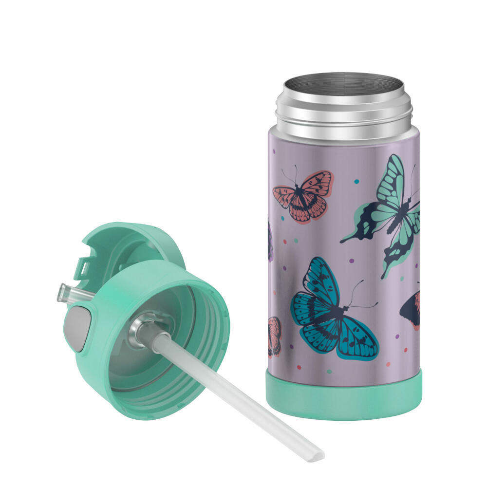THERMOS kids Isolier-Trinkflasche FUNTAINER STRAW BOTTLE, Thermosflasche, Flasche, Edelstahl, Butterflies, 350 ml, 4113401035