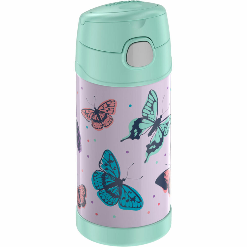 THERMOS kids Isolier-Trinkflasche FUNTAINER STRAW BOTTLE, Thermosflasche, Flasche, Edelstahl, Butterflies, 350 ml, 4113401035
