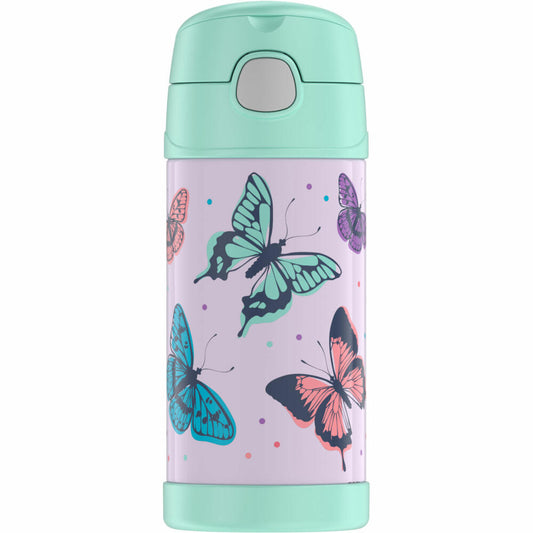 THERMOS kids Isolier-Trinkflasche FUNTAINER STRAW BOTTLE, Thermosflasche, Flasche, Edelstahl, Butterflies, 350 ml, 4113401035
