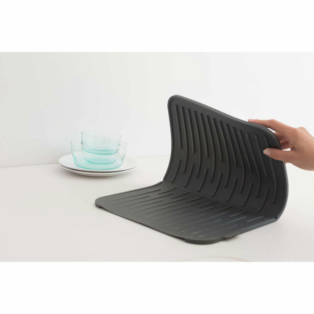 Brabantia Silicone Draining Mat, Dish Mat, Dish Rack, Plastic, Dark Grey, 117442
