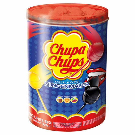 Chupa Chups Zungenmaler Lutscher Lolli, 100 Stück in Cap and Flag Dose, 1200g