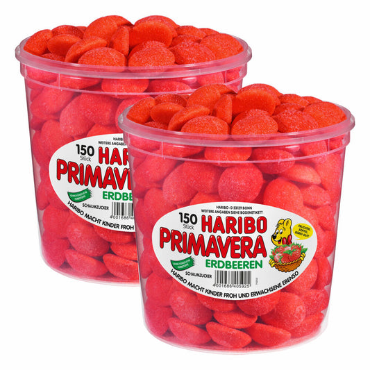 Haribo Primavera Strawberries Small, Pack of 2, Fruity Foam Sugar, Confectionery