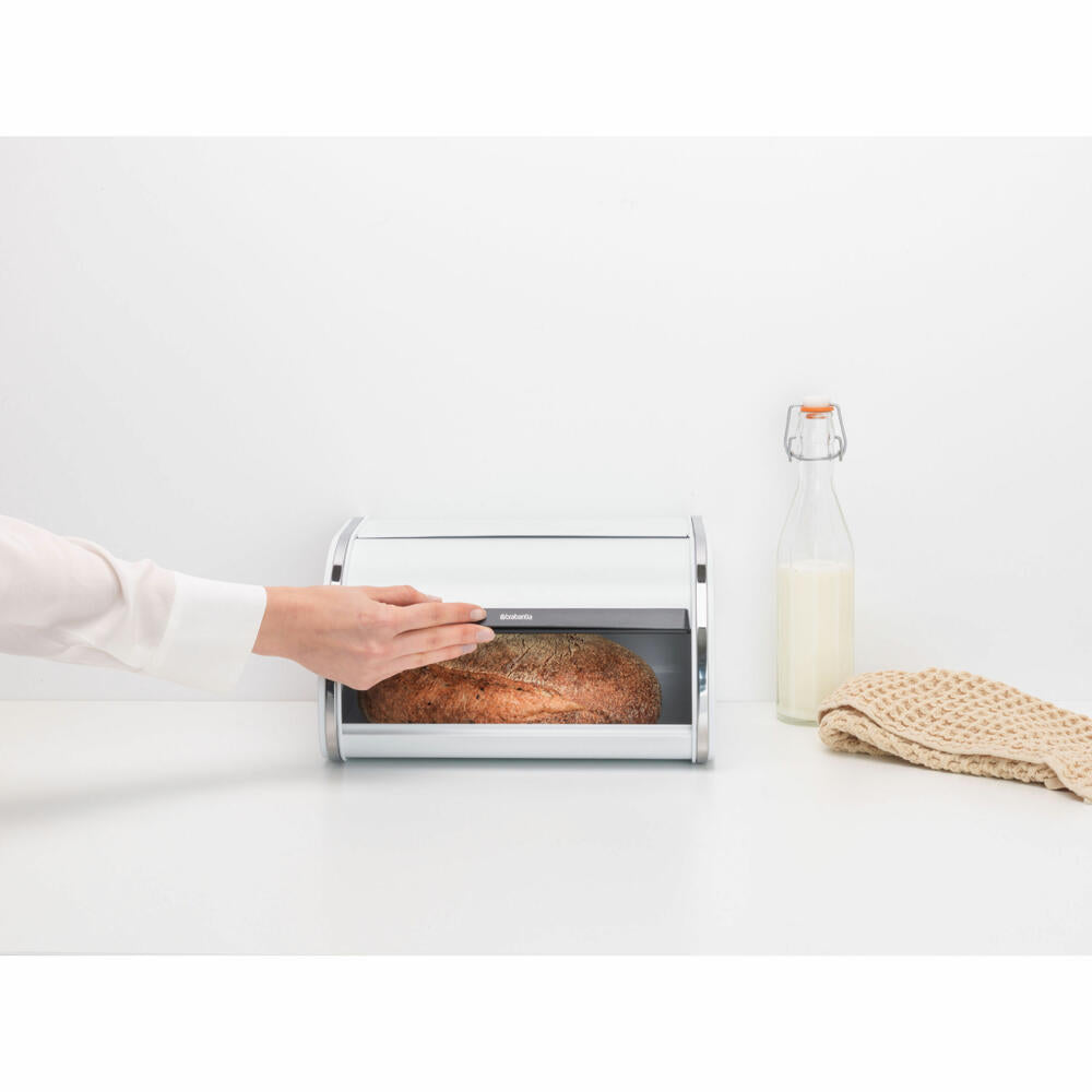 Brabantia Single Roll Bread Bin Fresh White, Bread Bin, Bread Box with Roll Door, Steel, White, 306044