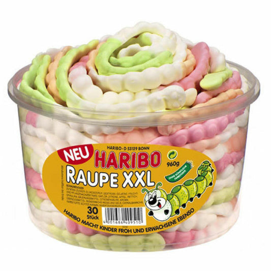 Haribo Caterpillar XXL, gummy bears, wine gums, fruit gums, 30 pieces, 960g can
