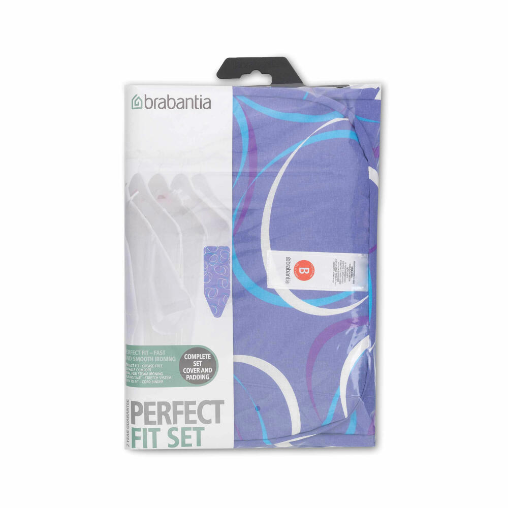 Brabantia Cotton Cover with 4mm Foam and Felt, Ironing Board Cover, Mixed Pack Colourful, 124 x 38 cm, 265006