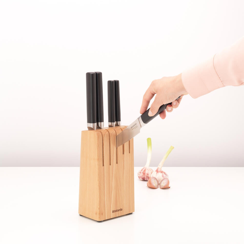 Brabantia Profile Messerblock mit 5 Messern, Holz, Matt Steel, 260483