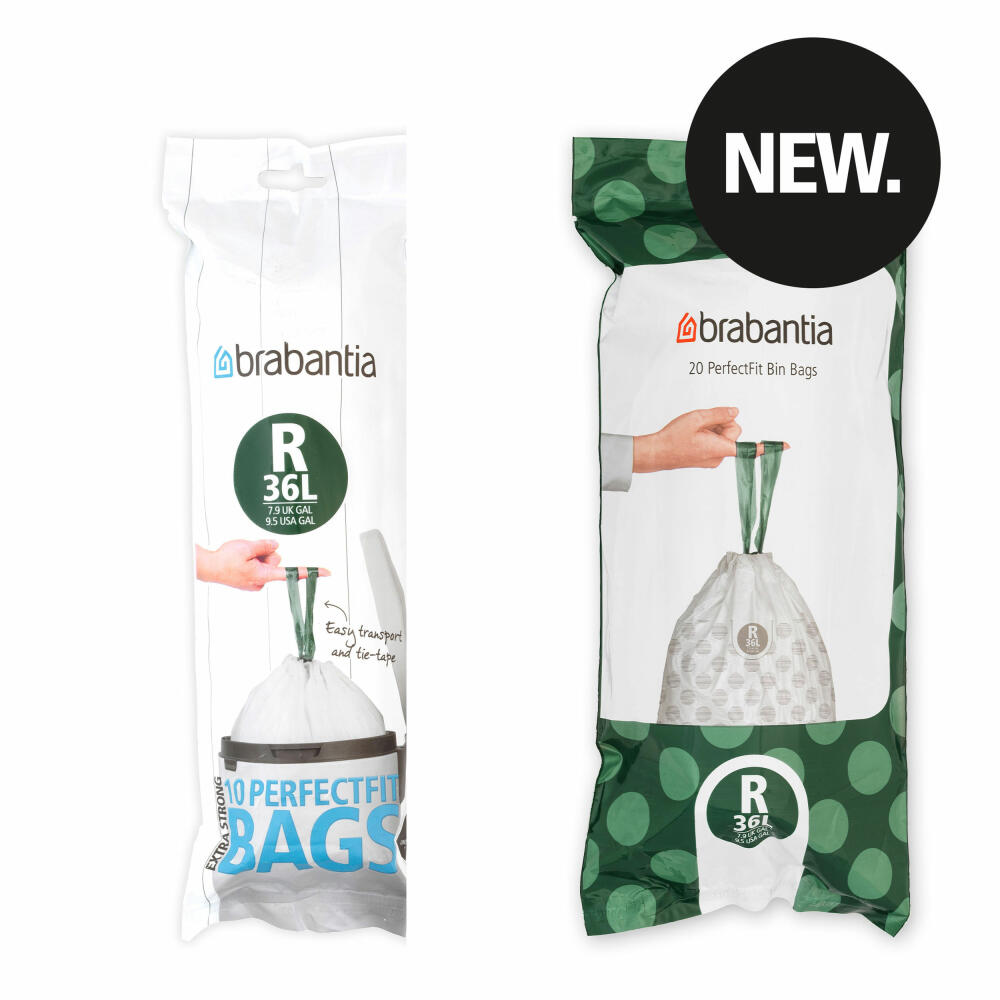 Brabantia PerfectFit Bag 36 L (R) - 20 pieces per roll, garbage bags, plastic, white, 36 L, 138508