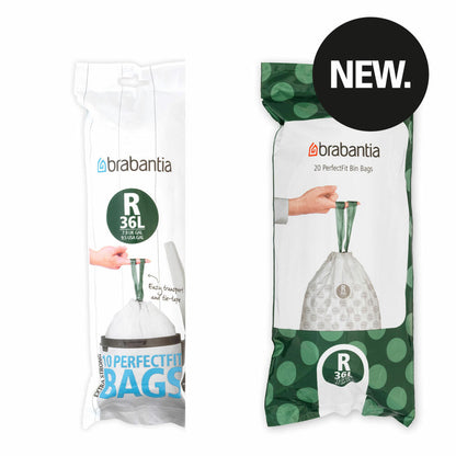 Brabantia PerfectFit Bag 36 L (R) - 20 pieces per roll, garbage bags, plastic, white, 36 L, 138508