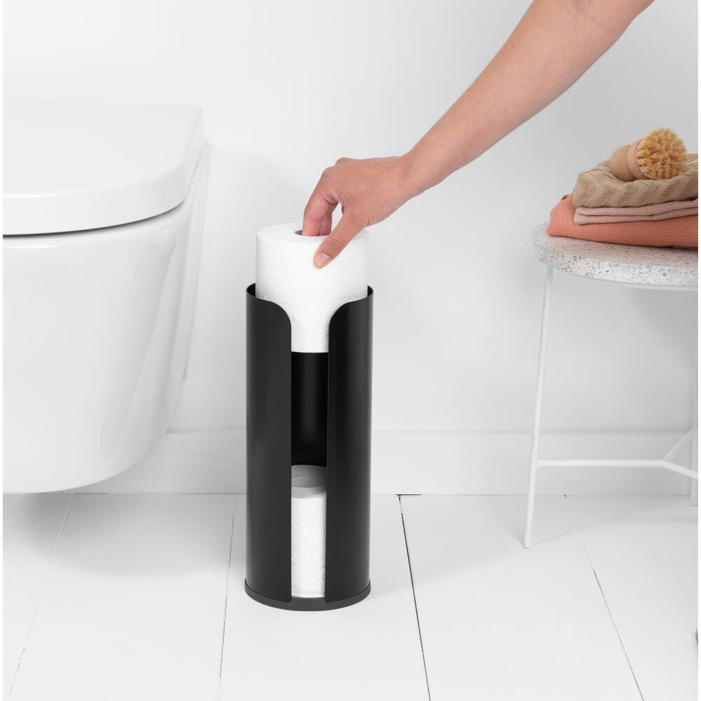 Brabantia Toilet Roll Dispenser ReNew, Steel, Plastic, Matt Black, for 3 Rolls, 280504