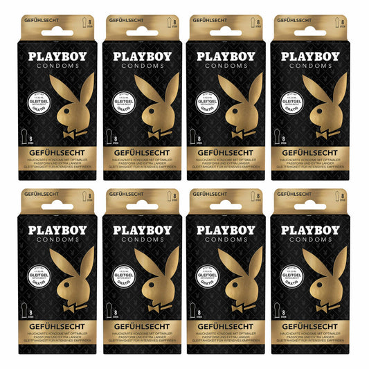 Playboy Condoms Kondome Gefühlsecht, Verhütungsmittel, Intensiv, mit Gleitgel gratis, 56 mm, 8 x 8 Stück