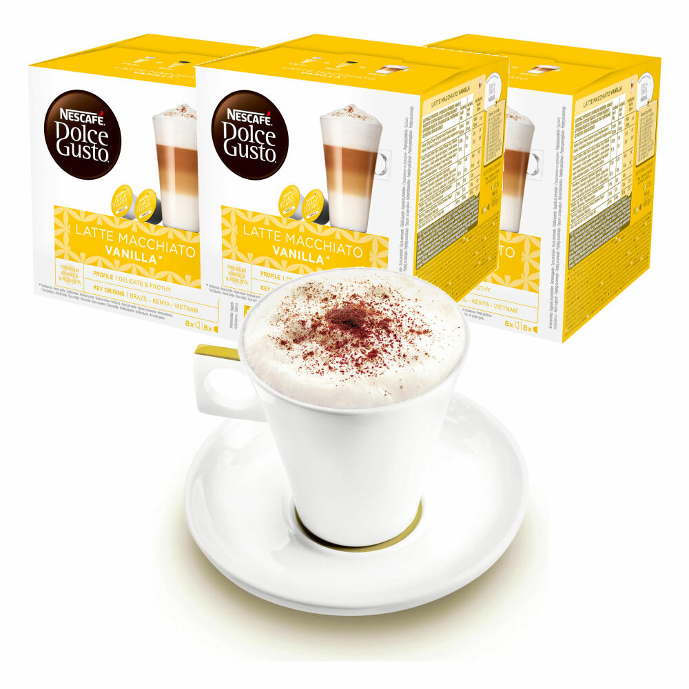 Nescafé DOLCE GUSTO Cups Gift Set, 3 Packs with Cup Latte Macchiato Vanilla, Coffee, Coffee Capsule, Capsules