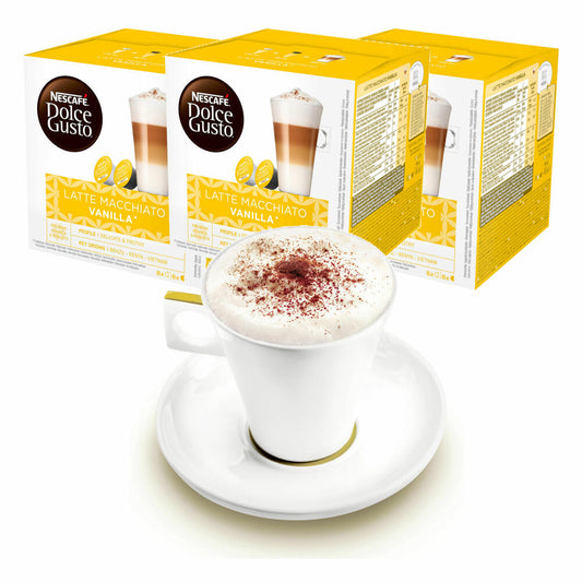 Nescafé DOLCE GUSTO Cups Gift Set, 3 Packs with Cup Latte Macchiato Vanilla, Coffee, Coffee Capsule, Capsules