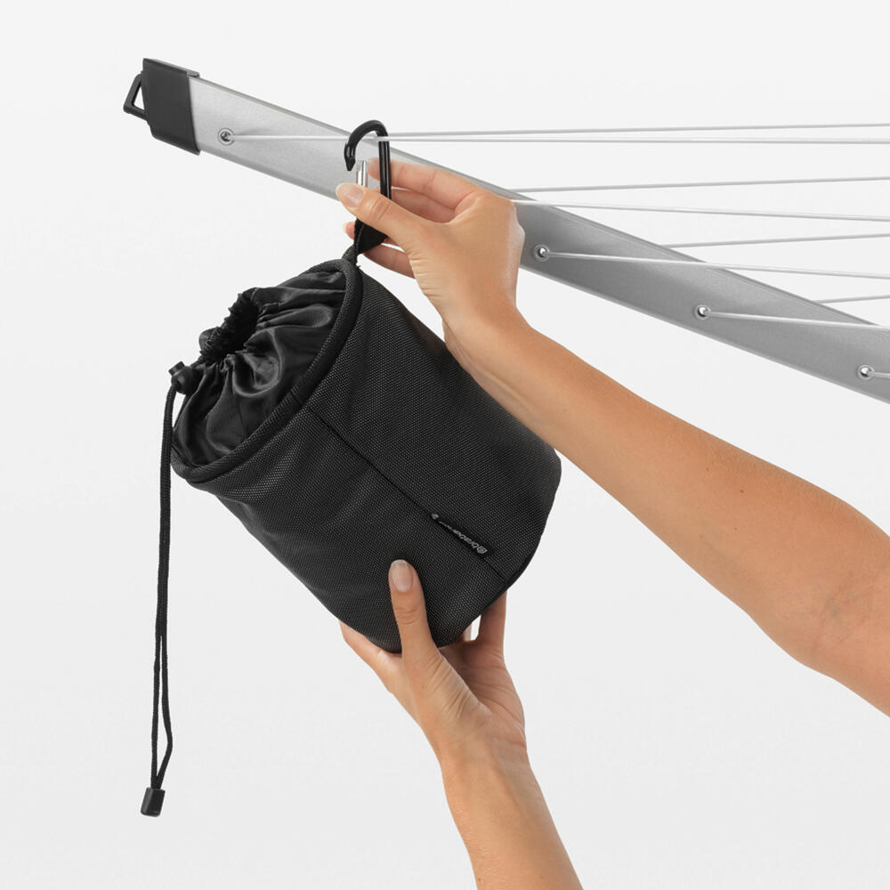 Brabantia Clothespin Bag Premium Black, Clothespin Bag with Carabiner, Fabric, Black, 105760