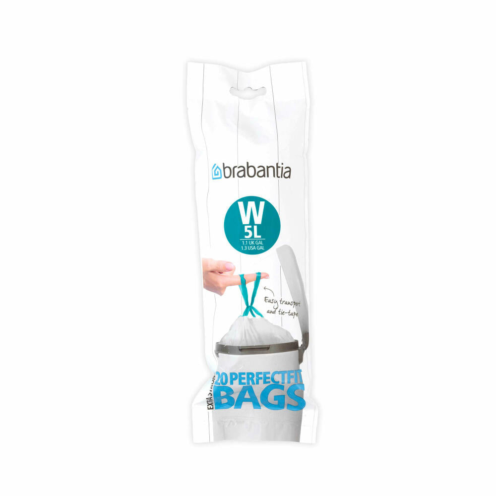 Brabantia PerfectFit bag, garbage bag, waste bag, garbage bag, garbage bag, garbage bag, 20 pieces per roll, 5 L, 116681