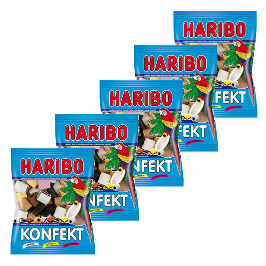 Haribo Confectionery, Pack of 5, Gummy Bears, Wine Gum, Fruit Gum, In Bag, Bag