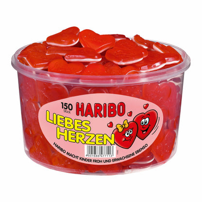 Haribo Love Hearts, Gummy Bears, Wine Gum, Fruit Gum, 150 Pieces, 1200g Tin