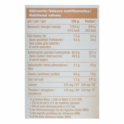 Caotina blanc, Kakao Pulver mit weißer Schweizer Schokolade, heiße Schokolade, Trinkschokolade, Dose, 500g