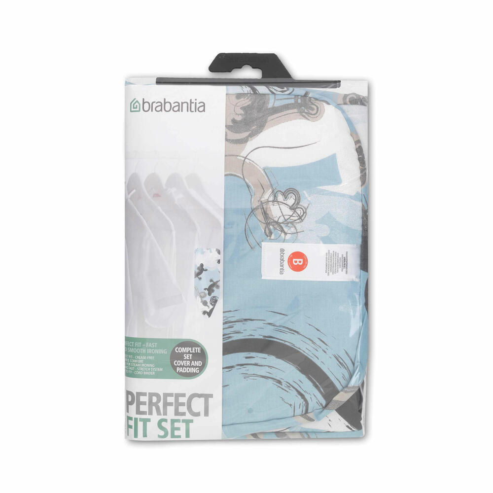 Brabantia Cotton Cover with 4mm Foam and Felt, Ironing Board Cover, Mixed Pack Colourful, 124 x 38 cm, 265006