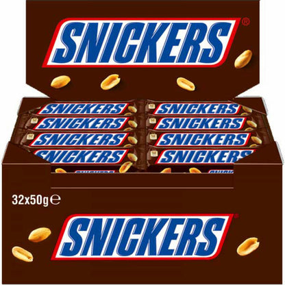 Snickers, chocolate bar, peanut caramel chocolate bar, 32 pieces, á 50 g