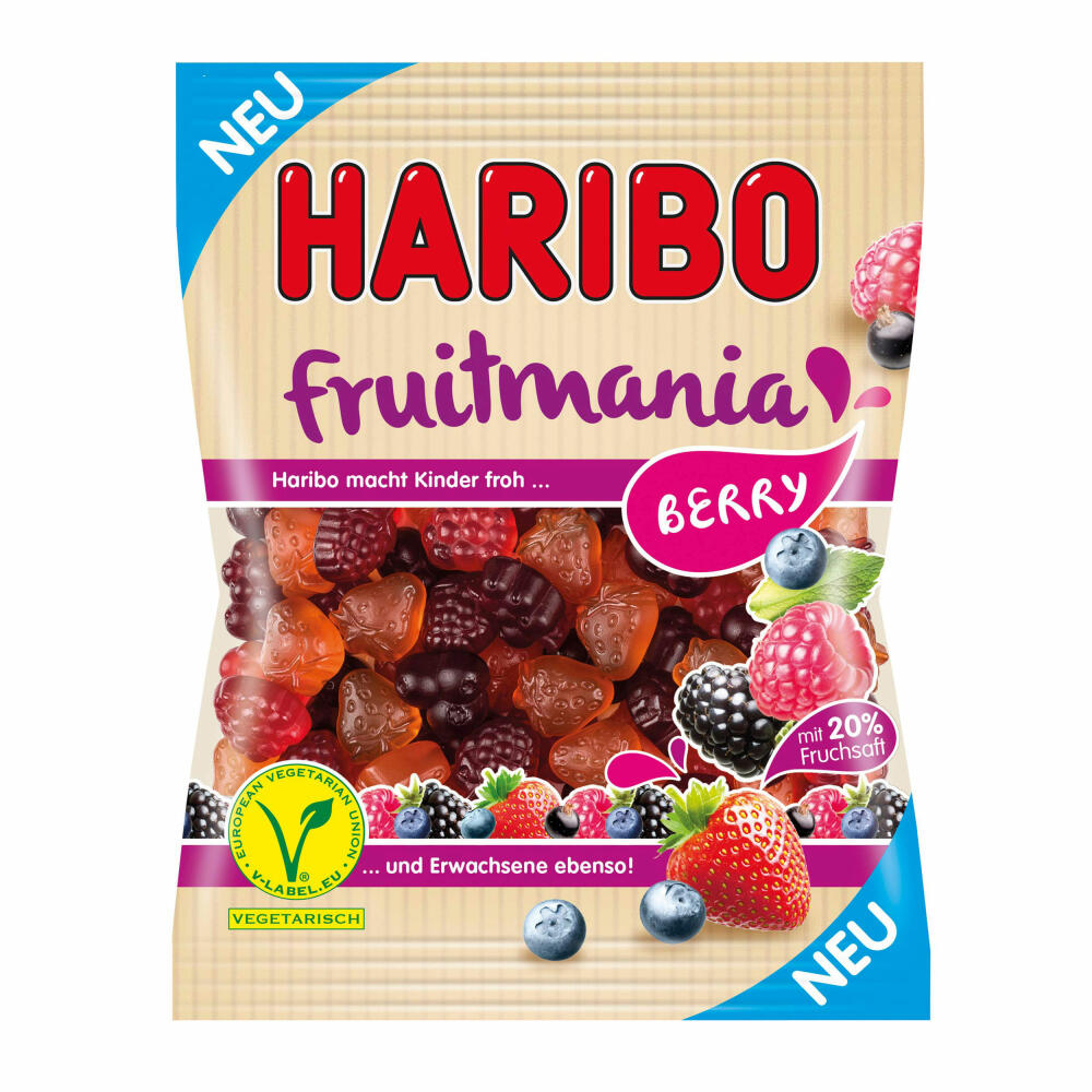Haribo Fruitmania Berry, 3er Set, mit Fruchtsaft, Gummibärchen, Weingummi, Fruchtgummi, im Beutel, 525 g