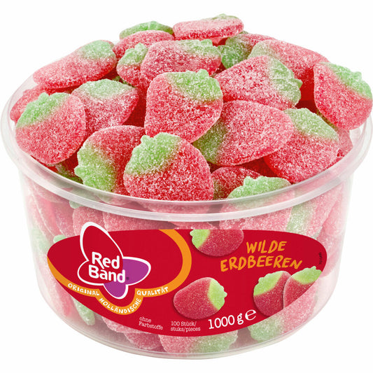 Red Band Wilde Erdbeeren, Gezuckert, Fruchtgummi, Weingummi, Dose, 100 Stück, 1 kg