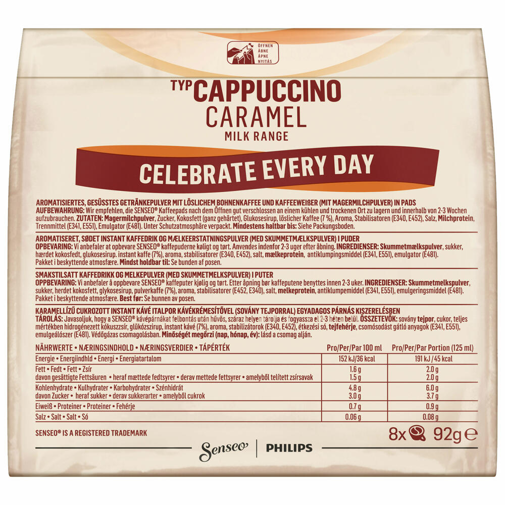 Senseo Kaffeepads Cappuccino Caramel / Karamell, Kaffee mit Karamellgeschmack, 10 x 8 Pads