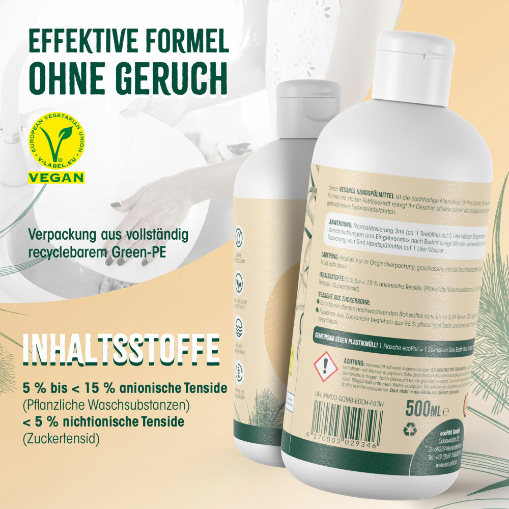 ecoPhil Handspülmittel, fettlösendes Spülmittel, ohne Mikroplastik, 500 ml