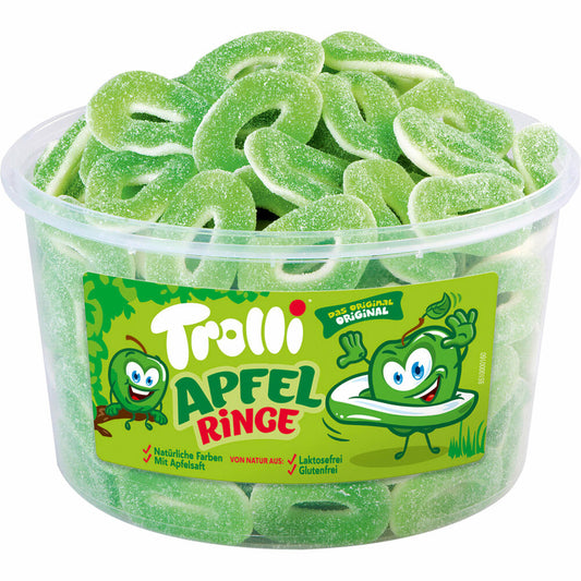 Trolli Apfelringe Sauer, Fruchtgummi, Schaumzucker, Dose, 150 Stück, 1.2 kg