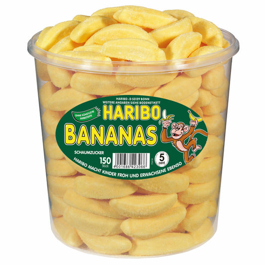 Haribo Bananas, gummy bears, wine gums, fruit gums, 150 pieces, 1050g can