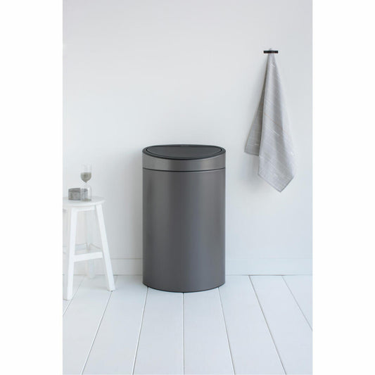 Brabantia Touch Bin Abfallbehälter mit Kunststoffeinsatz, Mülleimer, Müll Eimer, Platinum / Deckel Platinum, 40 L, 114908