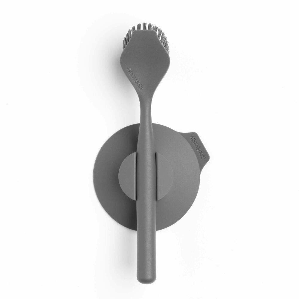 Brabantia Spülbürste mit Saugnapfhalterung, Bürstenhalterung, Kunststoff, Dark Grey, 117589