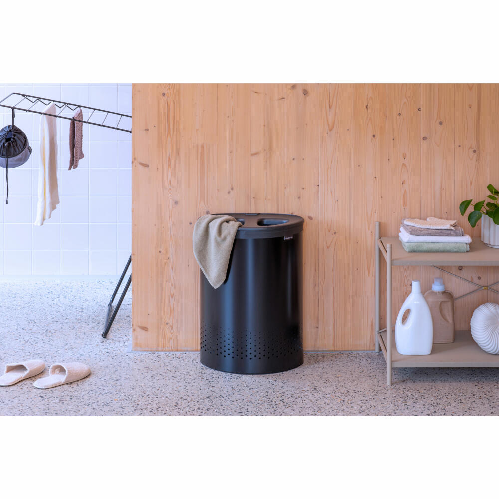 Brabantia Laundry Box Selector, Laundry Basket, Laundry Bin, Steel, Plastic, Matt Black, 55 L, 242366