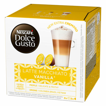 Nescafé Dolce Gusto Latte Macchiato Vanilla, Kaffee, Kaffekapsel, 3er Pack, 3 x 16 Kapseln (24 Portionen)